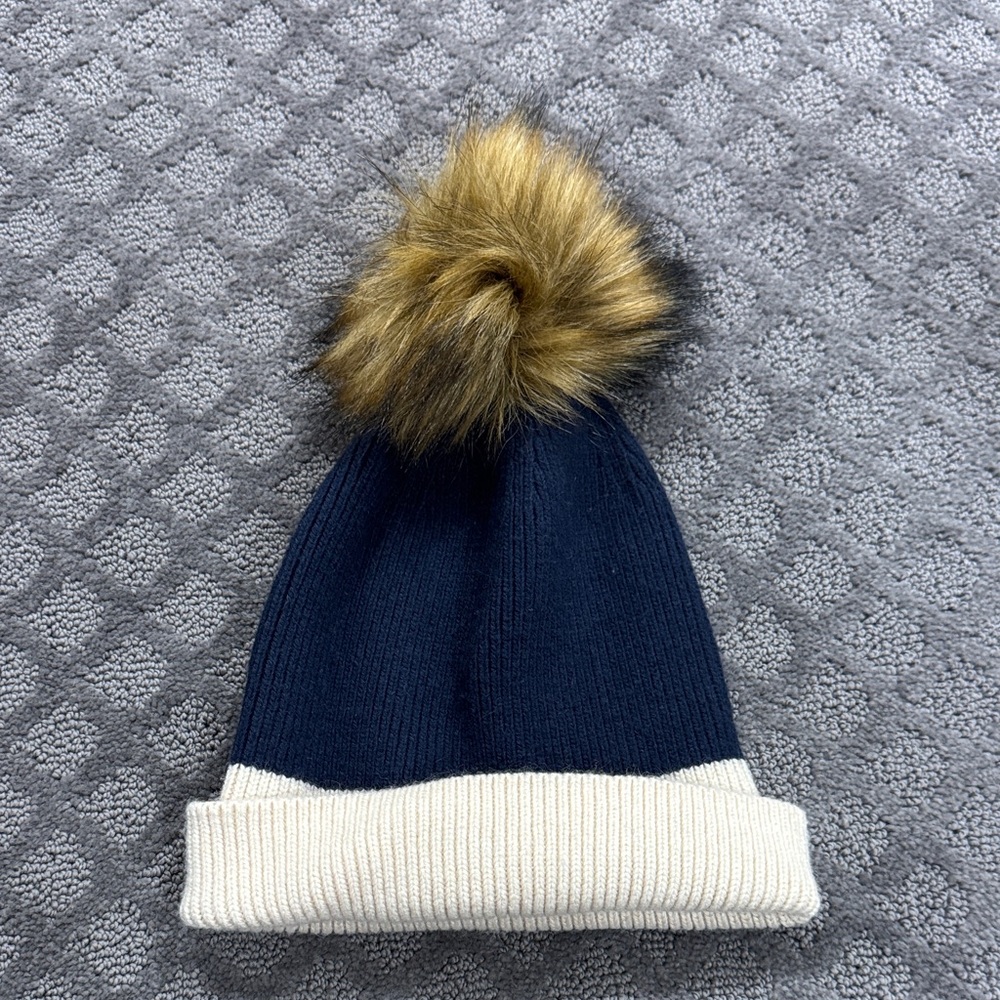 Stylish Navy and Cream Kids Beanie with Pom-Pom